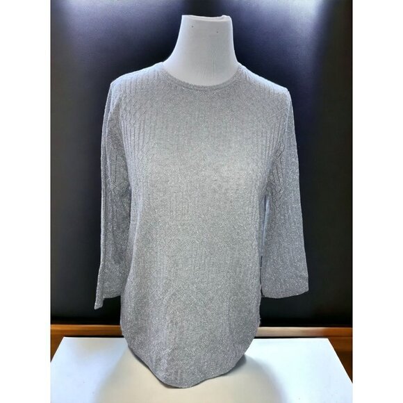 Alfred Dunner quarter sleeve solid silver lame metallic pullover sweater NEW S - Picture 3 of 6